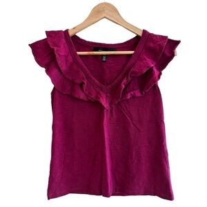 White House Black Market Magent Pink Ruffle V Neck Sleeveless Womens Size XS